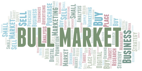 Bull Market word cloud. Vector made with text only.
