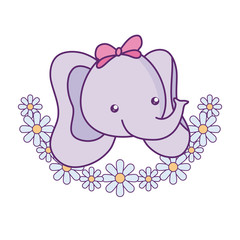 head of cute little elephant baby with crown flowers