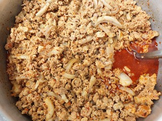 Thai food style, Spicy minced pork salad as a background, This food is most popular Thai food, larb moo is thai traditional, Selective focus