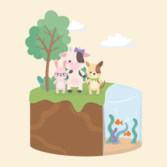 cute and little animals in the field characters