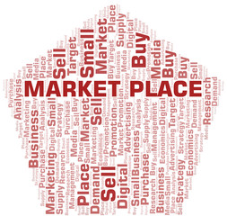 Market Place word cloud. Vector made with text only.