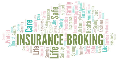 Insurance Broking word cloud vector made with text only.