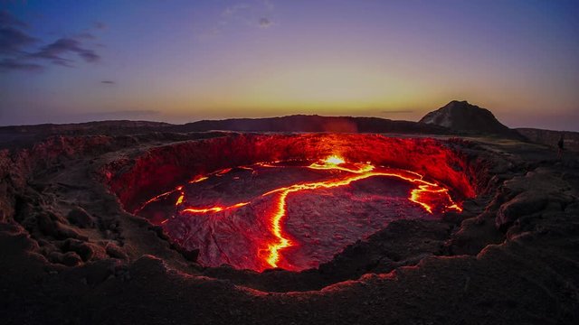 Ethiopia Erta ale crater volcano lake sunrise time lapse