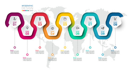 Pentagon label with color line linked infographics.