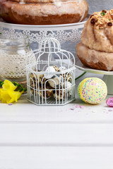 Easter table with food and flowers