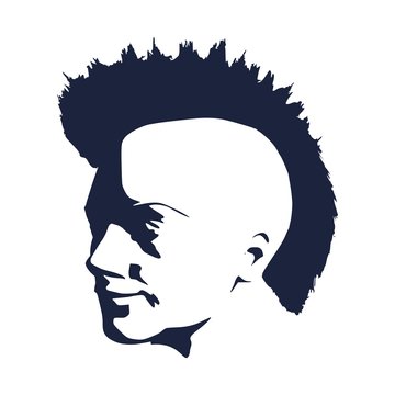 Face half turn view. Elegant silhouette of a female head. Portrait of a happy smiled woman. Mohawk hair style.