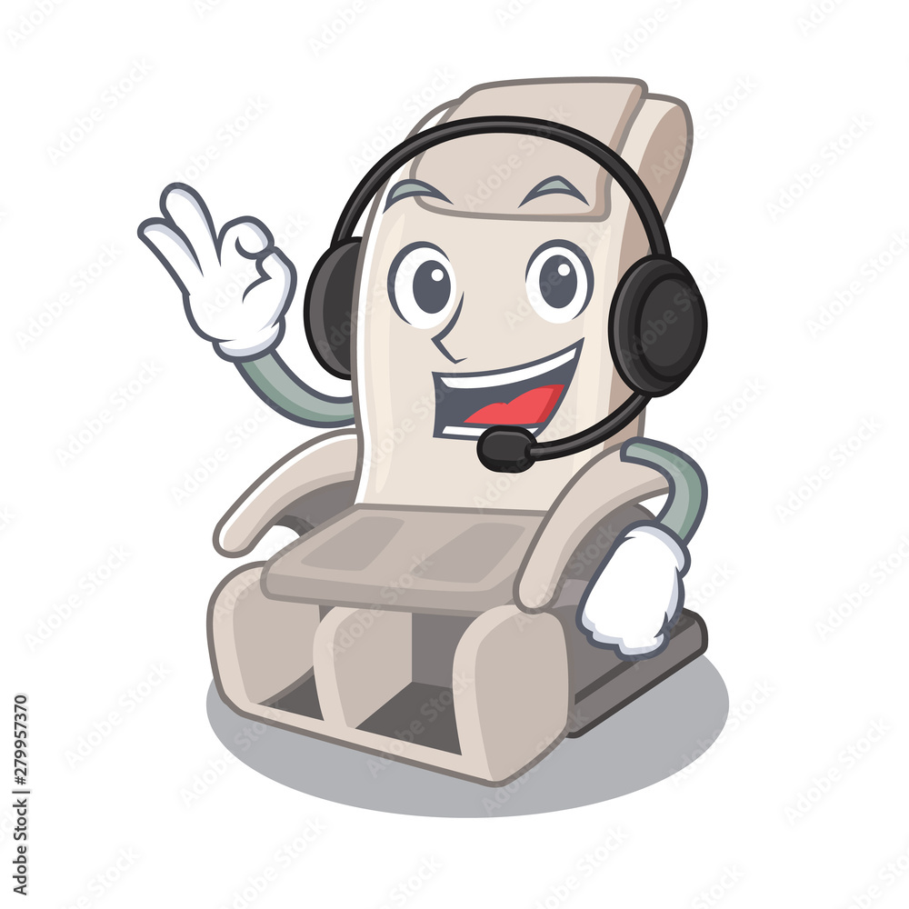 Poster with headphone toy massage chair in cartoon shape