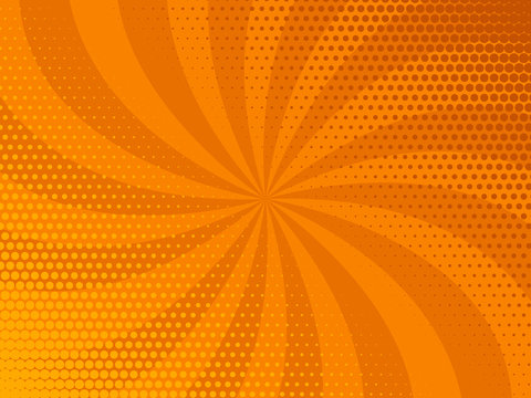 Retro comic rays orange dots background. Vector illustration in pop art retro style