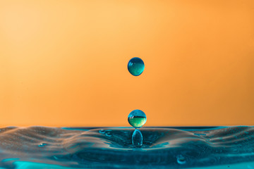 Drop of water, blue water drop, water splash close-up