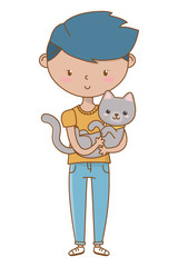 Boy with cat cartoon design