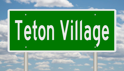 Rendering of a green highway sign for Teton Village in Wyoming