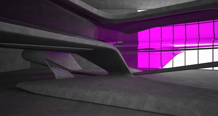 Abstract architectural concrete smooth interior of a minimalist house. 3D illustration and rendering.