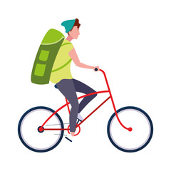 traveler man with bag riding bicycle