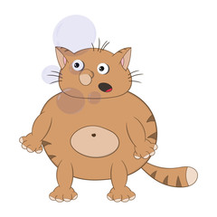 Funny cartoon red cat stands, hiccups and lets bubbles out of his mouth.