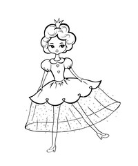 Coloring page outline of cartoon cute princess. Coloring page for Children. Vector illustration.