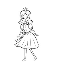 Coloring page outline of cartoon cute princess. Coloring book for kids. Vector illustration.