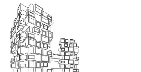 3D illustration architecture building perspective lines.