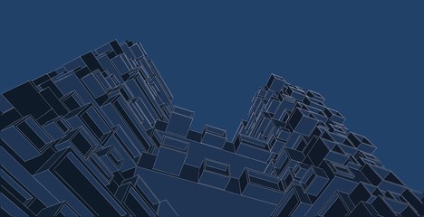 3D illustration architecture building perspective lines.