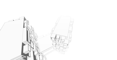 3D illustration architecture building perspective lines.