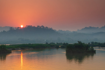 Beautiful sunrise on Mekong river, border of Thailand and Laos, NongKhai province,Thailand.