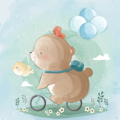 Cute Bear Riding to School