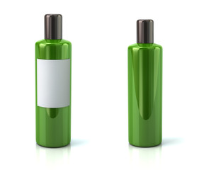 Green plastic bottle with blank white label 3d illustration