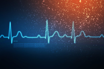 Obraz premium Heart with cardiogram -2D illustration