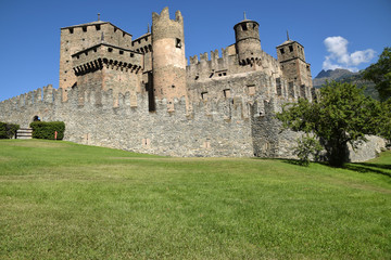 Fototapeta na wymiar Aosta Valley Castles - Exterior of the Fenis Castle - Italy