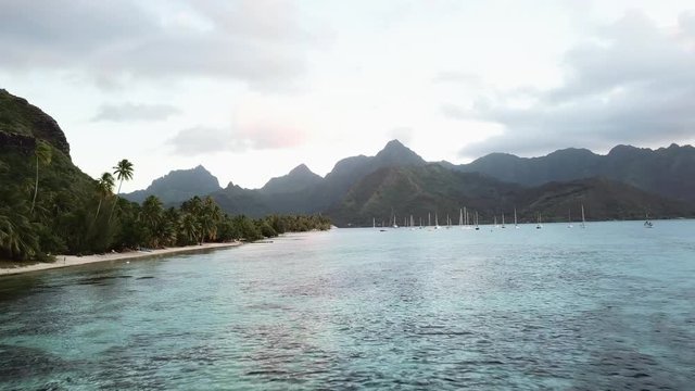 Sunset  At Moorea Bora Bora Aerial at the coast