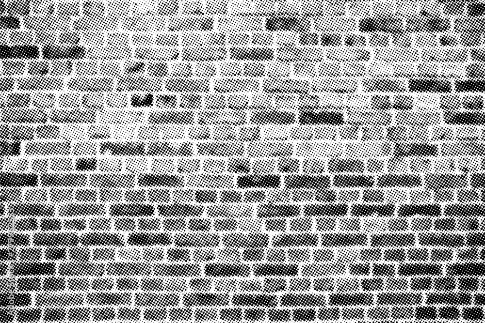 Poster halftone vector brick wall texture overlay. monochrome abstract splattered background.