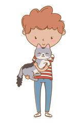 Boy with cat cartoon design