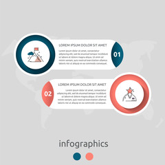 Vector infographic flat template circles for two label, diagram, graph, presentation. Business concept with 2 options. For content, flowchart, step for step, timeline, workflow, marketing