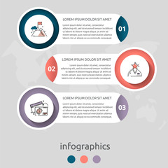 Vector infographic flat template circles for three label, diagram, graph, presentation. Business concept with 3 options. For content, flowchart, step for step, timeline, workflow, marketing