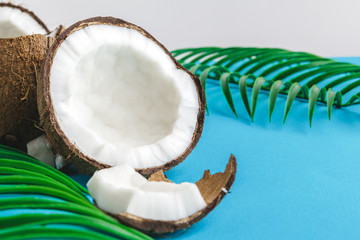 Damaged coconut pieces with shell  close up