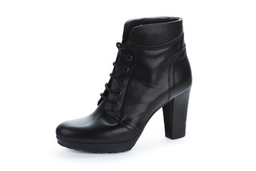 Female autumn-winter leather ankle  boots isolated on white background