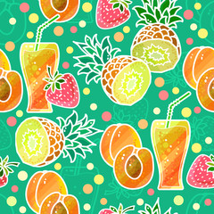 Seamless pattern with fruits juice. Bright print design, vector.