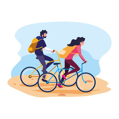 man and woman riding bicycle