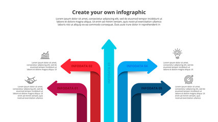 Five arrows infographic elements. Business template for presentation. Vector concept with 5 options or steps.