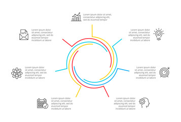 Cyclic lines infographic. Modern infographic design template with 7 options, steps or parts. Flat vector illustration for business presentation.