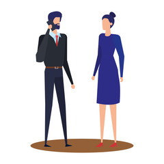 elegant young business couple using smartphone