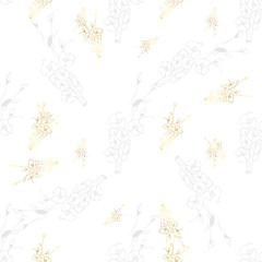 Vintage brunch gold collection for wallpaper design. Seamless vintage background. Botanical illustration. Spring floral texture. 
