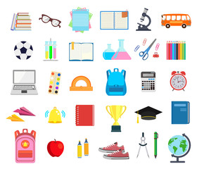 School. Back to school. Set of icons. Vector illustration isolated on white background