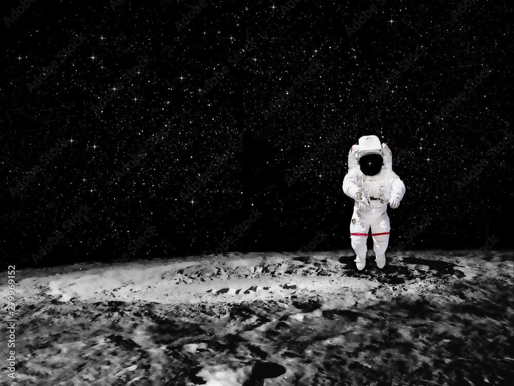 Poster astronaut landing on a planet. cosmonaut explore unknown planet. elements of this image furnished by
