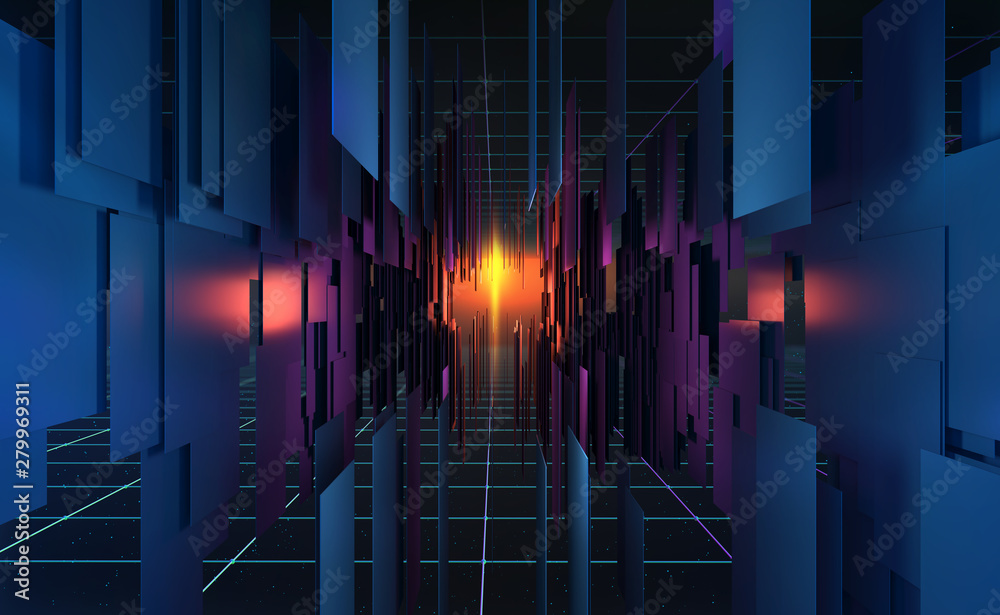 Leinwandbilder abstract 3d illustration of information space in high-tech world of future. global data collection a