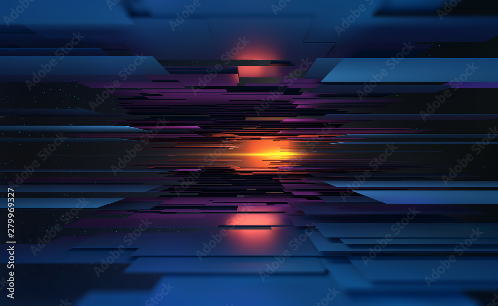 Poster Abstract 3D illustration of information space in high-tech world of future. Global data collection and processing. Concept of artificial intelligence and big data. Blocks in cyberspace and star