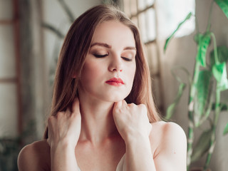 Portrait  of beautiful  balerina woman weared in white dress. Studio  shot,  natural  light © Olena Tkachenko