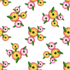 Vintage origami pattern with colorful calendula cut paper pattern on white background for textile design. Like a 3d vector. Modern interior.