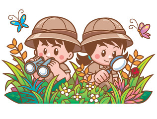 Vector illustration of Adventure Safari Boy and girl 