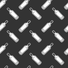 Wine bottle, glass. Vector in doodle and sketch style.