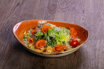Caesar salad with salmon
